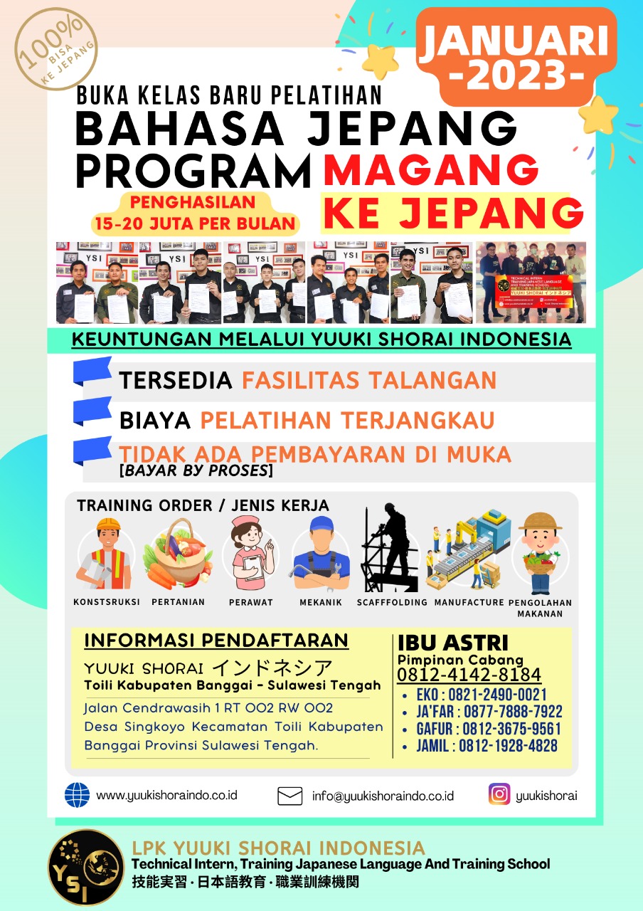 BUKA KELAS BARU DI BANGGAI UNTUK PELATIHAN BAHASA JEPANG PROGRAM MAGANG KE JEPANG JANUARI 2023